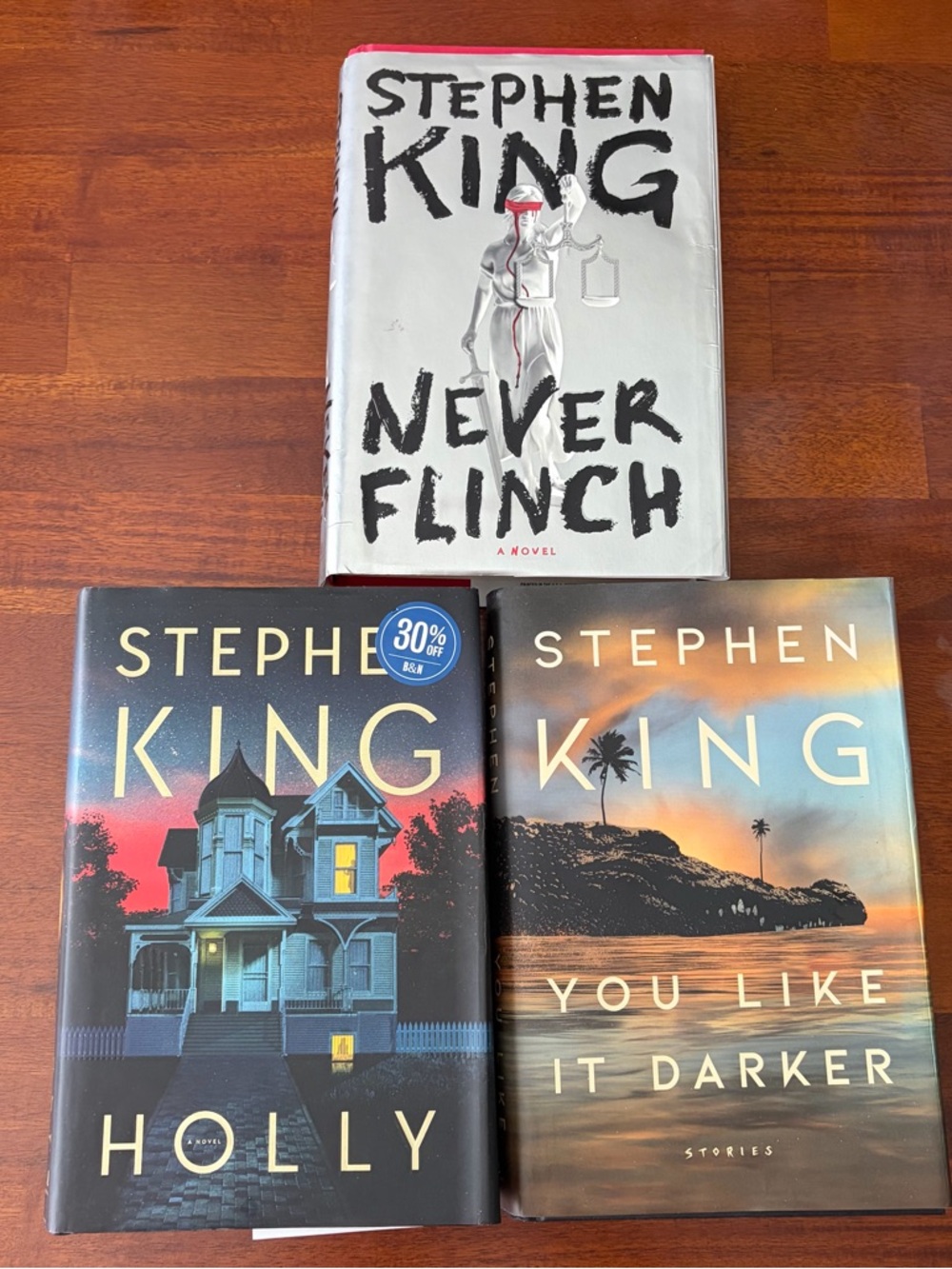 Stephen King Hard Cover Books 3- Holly, Never‎ Flinch, You Like It Darker
